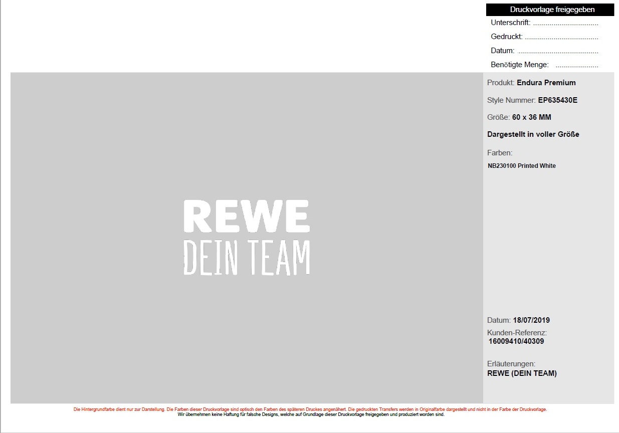 "REWE Dein Team" Transferemblem, 6 x 3,6 cm, weiss