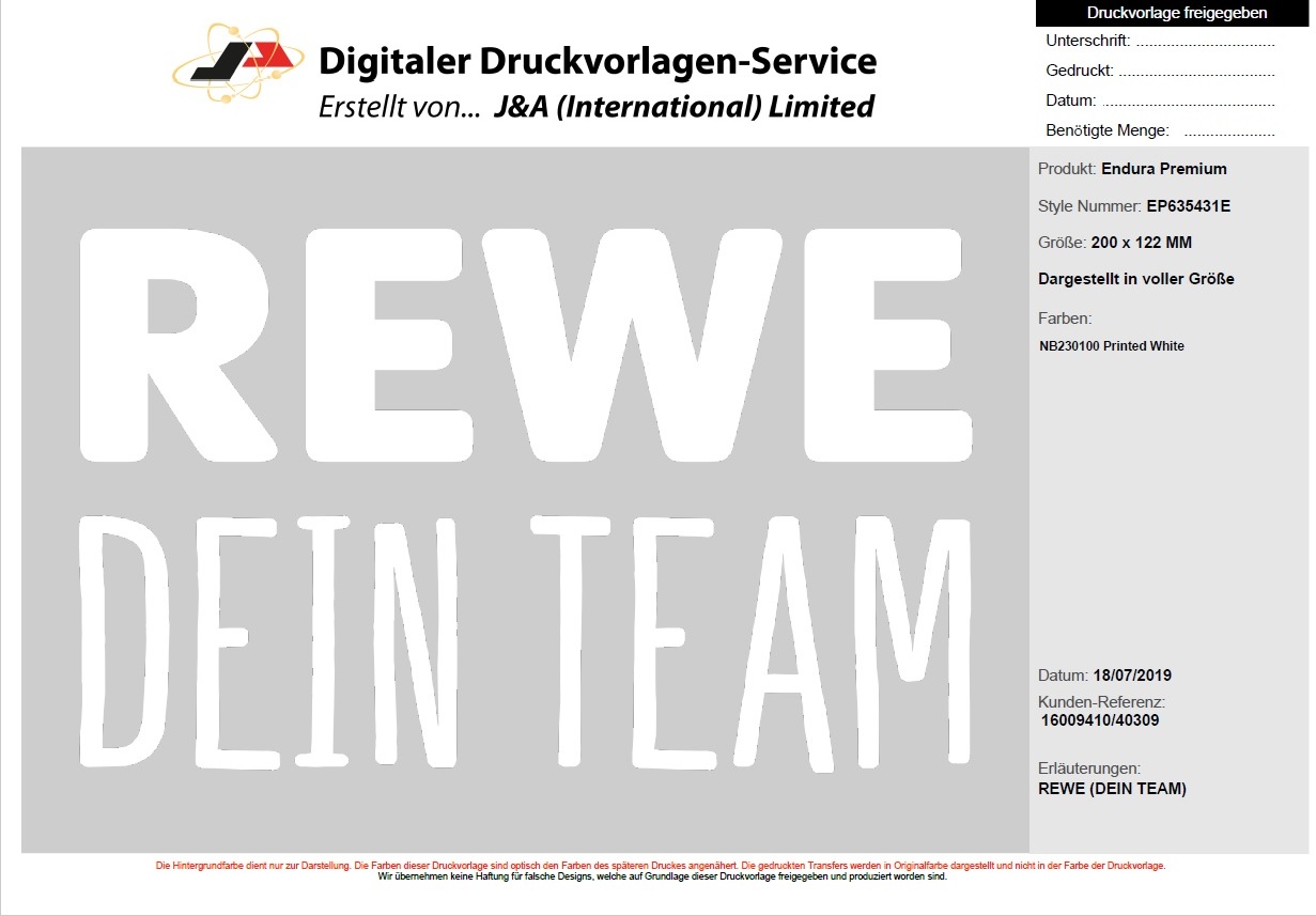 "REWE Dein Team" Transferemblem, 20 x 12,2 cm, weiss