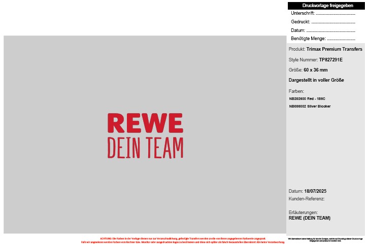 "REWE Dein Team" Transferemblem, 6 cm breit, rot
