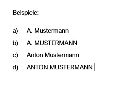 Namenszug gestickt, Schrift: Arial schmal